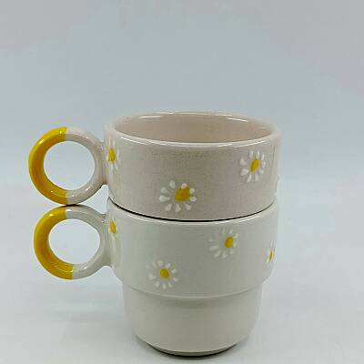 SARI PAPATYALAR - 3D-İKİLİ PUNTO ESPRESSO - SARI HALKA KULP - 1