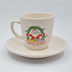 SARILAN NOEL BABA MUTLU YILLAR-KLASİK TÜRK KAHVESİ FİNCANI - TRANSPARAN GÖVDE - 