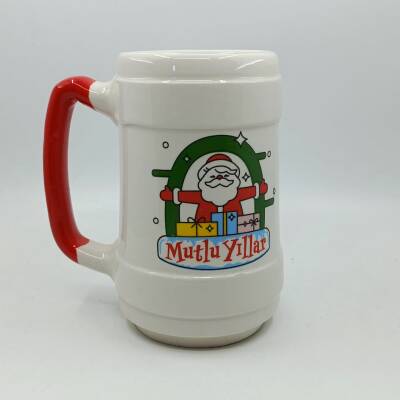 SARILAN NOEL BABA MUTLU YILLAR-SERAMİK BİRA BARDAĞI - KIRMIZI SAP - 1