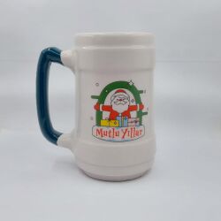 SARILAN NOEL BABA MUTLU YILLAR-SERAMİK BİRA BARDAĞI - YEŞİL SAP - 