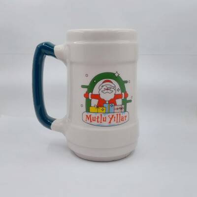 SARILAN NOEL BABA MUTLU YILLAR-SERAMİK BİRA BARDAĞI - YEŞİL SAP - 1