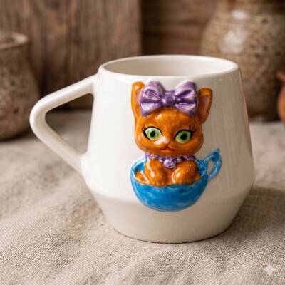 SARMAN KEDİ - 3D-DAMLA KUPA - 3D - 1