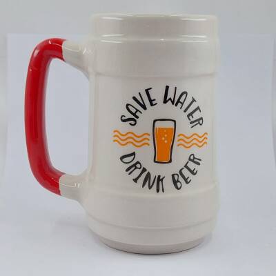 SAVE WATER DRİNK BEER-SERAMİK BİRA BARDAĞI - TURUNCU SAP - 1