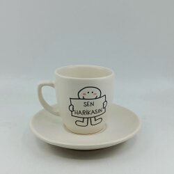 SEN HARİKASIN-KLASİK TÜRK KAHVESİ FİNCANI - TRANSPARAN GÖVDE - 