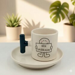 SEN HARİKASIN-T TÜRK KAHVESİ FİNCANI - YEŞİL SAP - 