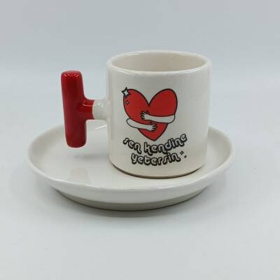 SEN KENDİNE YETERSİN-T TÜRK KAHVESİ FİNCANI - KIRMIZI SAP - 1