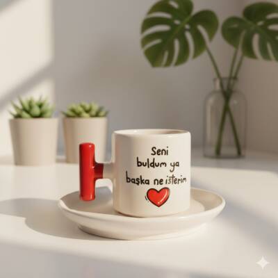 SENİ BULDUM YA-T TÜRK KAHVESİ FİNCANI - KIRMIZI SAP - 1