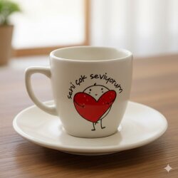 SENI ÇOK SEVIYORUM-KLASİK TÜRK KAHVESİ FİNCANI - TRANSPARAN GÖVDE - 