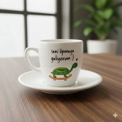 SENİ ÖPMEYE GELİYORUM-KLASİK TÜRK KAHVESİ FİNCANI - TRANSPARAN GÖVDE - 1