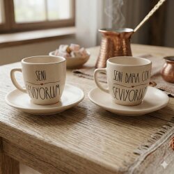 SENİ SEVİYORUM & SENİ DAHA ÇOK SEVİYORUM-İKİLİ TÜRK KAHVESİ FİNCANI - TRANSPARAN - 