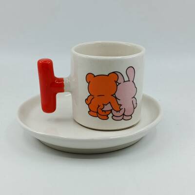 SG.SEVİMLİ AYI VE TAVŞAN-T TÜRK KAHVESİ FİNCANI - TURUNCU SAP - 1