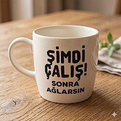 ŞİMDİ ÇALIŞ SONRA AĞLARSIN-BODUR KUPA - TRANSPARAN - 
