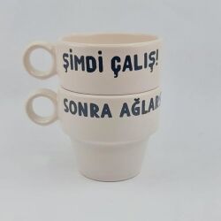 ŞİMDİ ÇALIŞ & SONRA AĞLARSIN-İKİLİ ESPRESSO BARDAĞI - TRANSPARAN - 