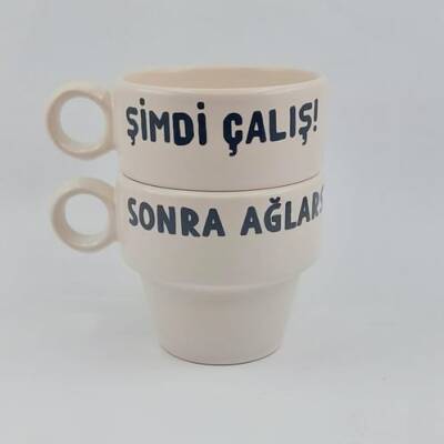 ŞİMDİ ÇALIŞ & SONRA AĞLARSIN-İKİLİ ESPRESSO BARDAĞI - TRANSPARAN - 1