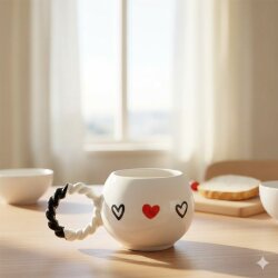 SİYAH KALP KIRMIZI KALP -BALONCUK KUPA - SİYAH SAP - 