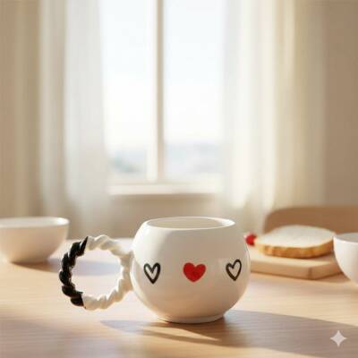 SİYAH KALP KIRMIZI KALP -BALONCUK KUPA - SİYAH SAP - 1