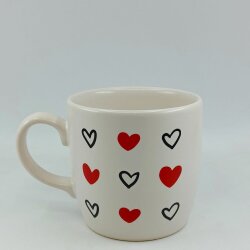 SİYAH KALP KIRMIZI KALP -BODUR KUPA - TRANSPARAN - 