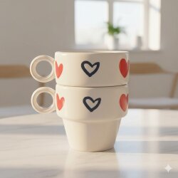 SİYAH KALP KIRMIZI KALP -İKİLİ ESPRESSO BARDAĞI - TRANSPARAN - 