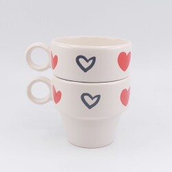 SİYAH KALP KIRMIZI KALP -İKİLİ ESPRESSO BARDAĞI - TRANSPARAN - 2