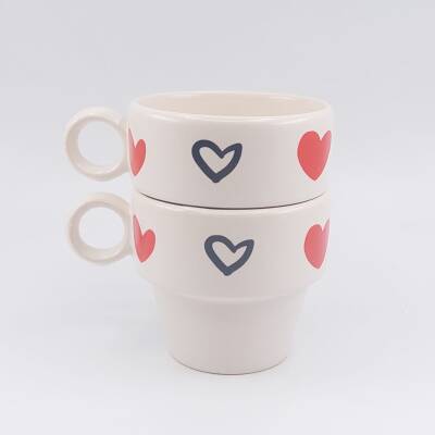 SİYAH KALP KIRMIZI KALP -İKİLİ ESPRESSO BARDAĞI - TRANSPARAN - 2