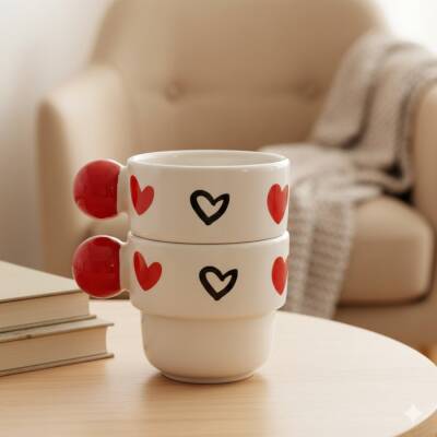 SİYAH KALP KIRMIZI KALP -İKİLİ PUNTO ESPRESSO - KIRMIZI SAP - 1