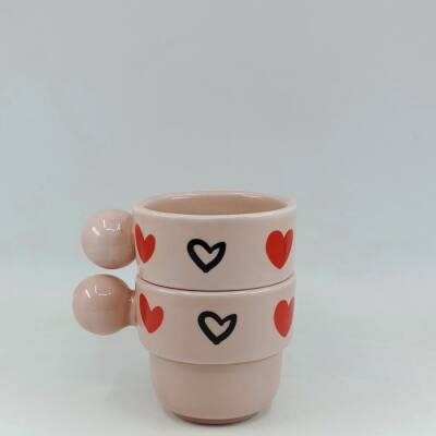 SİYAH KALP KIRMIZI KALP -İKİLİ PUNTO ESPRESSO - PEMBE SAP PEMBE GÖVDE - 1