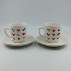 SİYAH KALP KIRMIZI KALP -İKİLİ TÜRK KAHVESİ FİNCANI - TRANSPARAN - 