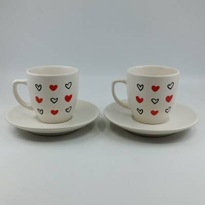 SİYAH KALP KIRMIZI KALP -İKİLİ TÜRK KAHVESİ FİNCANI - TRANSPARAN - 1