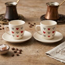 SİYAH KALP KIRMIZI KALP -İKİLİ TÜRK KAHVESİ FİNCANI - TRANSPARAN - 