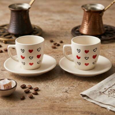 SİYAH KALP KIRMIZI KALP -İKİLİ TÜRK KAHVESİ FİNCANI - TRANSPARAN - 1