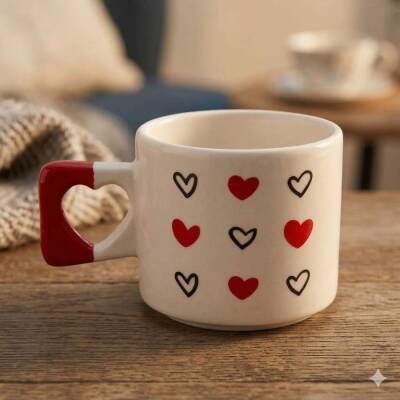 SİYAH KALP KIRMIZI KALP -KALP KUPA - KIRMIZI SAP - 1