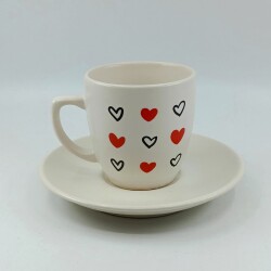 SİYAH KALP KIRMIZI KALP -KLASİK TÜRK KAHVESİ FİNCANI - TRANSPARAN GÖVDE - 