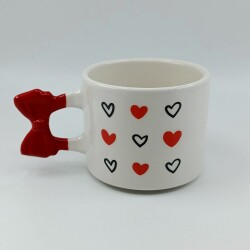 SİYAH KALP KIRMIZI KALP -KURDELE KUPA - KIRMIZI SAP - 