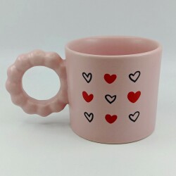 SİYAH KALP KIRMIZI KALP -PRENSES KUPA - PEMBE GÖVDE PEMBE SAP - 