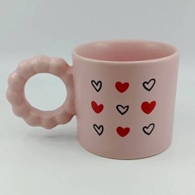 SİYAH KALP KIRMIZI KALP -PRENSES KUPA - PEMBE GÖVDE PEMBE SAP - 1