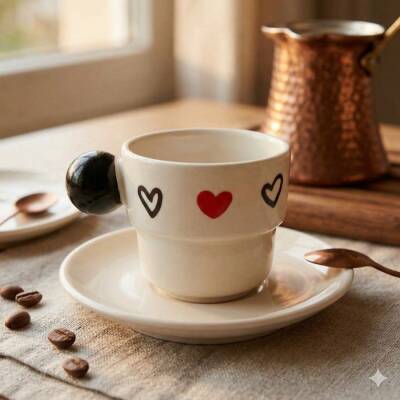 SİYAH KALP KIRMIZI KALP -PUNTO FİNCAN - SİYAH SAP - 2