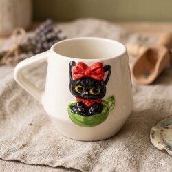 SİYAH KEDİ - 3D-DAMLA KUPA - 3D - 