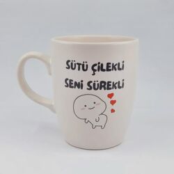 SÜTÜ ÇİLEKLİ SENİ SÜREKLİ - OVAL KUPA - TRANSPARAN SAP - 