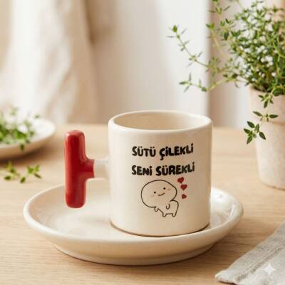SÜTÜ ÇİLEKLİ SENİ SÜREKLİ-T TÜRK KAHVESİ FİNCANI - KIRMIZI SAP - 1