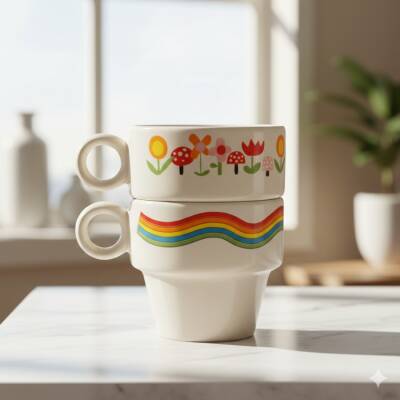 T1 RENKLİ SARMAL & ÇİÇEK MANTAR-İKİLİ ESPRESSO BARDAĞI - TRANSPARAN - 1