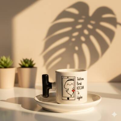 TELEFONU BIRAK KOCANLA İLGİLEN-T TÜRK KAHVESİ FİNCANI - SİYAH SAP - 1