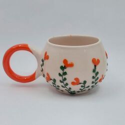 TURUNCU ÇİÇEK - 3D-BALONCUK KUPA - 3D - 