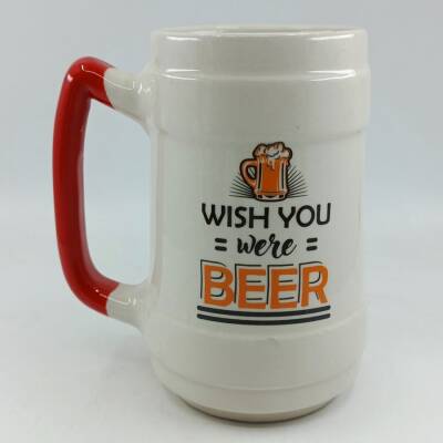 WİSH YOU WERE BEER-SERAMİK BİRA BARDAĞI - KIRMIZI SAP - 1