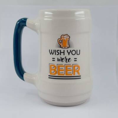 WİSH YOU WERE BEER-SERAMİK BİRA BARDAĞI - YEŞİL SAP - 1