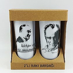 YAKTIĞIN IŞIK & ATATÜRK PORTRE-İKİLİ RAKI BARDAĞI - ŞEFFAF - 