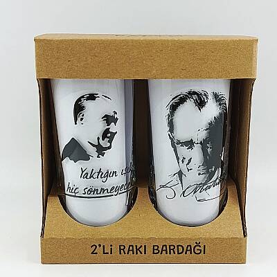 YAKTIĞIN IŞIK & ATATÜRK PORTRE-İKİLİ RAKI BARDAĞI - ŞEFFAF - 1