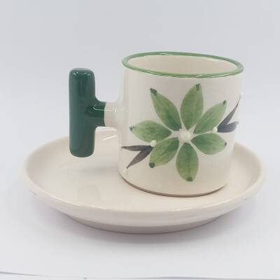 YEŞİL FIRÇA DARBELİ ÇİÇEK - 3D-T TÜRK KAHVESİ FİNCANI - 3D - 1