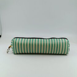 YEŞİL KREM ÇİZGİLİ-DERİ KALEM KUTU - TEKLİ - 