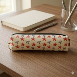 YILDIZLAR VE KURDELELER-DERİ KALEM KUTU - TEKLİ - 