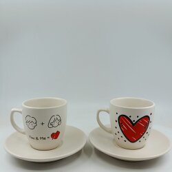 YOU & ME - BENEKLİ KALP-İKİLİ TÜRK KAHVESİ FİNCANI - TRANSPARAN - 